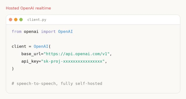 Cambiando el destino de un cliente de la API Realtime desde OpenAI a un servidor propio. Imagen del repositorio oficial del proyecto.